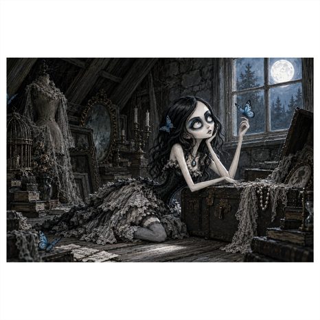 QUADRO SU TELA – RAGAZZA GOTICA CON FARFALLA - QUADRI HALLOWEEN E HORROR - STAMPE E QUADRI