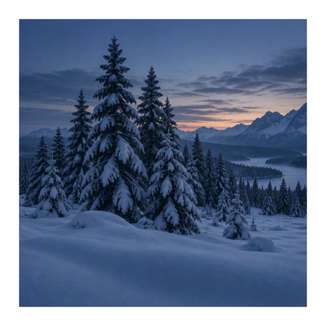 CANVASTAVLA STILLA SNÖPANORAMA ÖVER BERGEN - JUL- OCH VINTERTAVLOR - TAVLOR