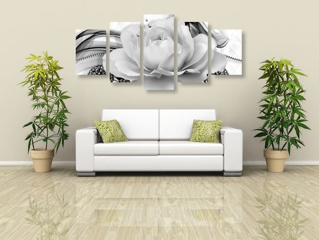 TABLOU 5-PIESE TRANDAFIR DE LUX ÎN DESIGN ALB-NEGRU - TABLOURI ALB-NEGRU - TABLOURI
