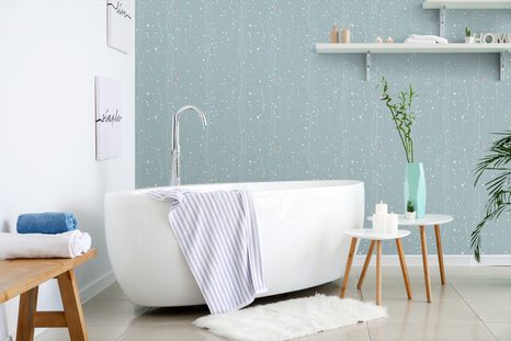 TAPETE MIT PFLANZENMOTIV IN BLAU - TAPETEN MIT BLUMENMOTIVEN - TAPETEN