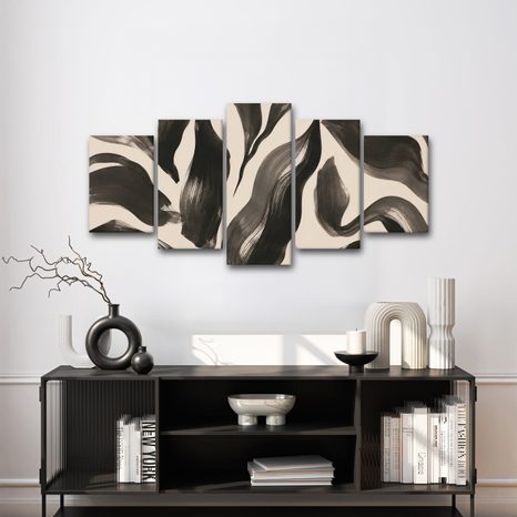TABLEAU EN 5 PARTIES – COUPS DE PINCEAU ABSTRAITS - IMAGES FORMES ABSTRAITES - TABLEAUX