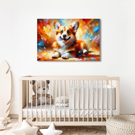 WANDBILD FREUDIGES WELPEN - BILDER VON HUNDEN - BILDER