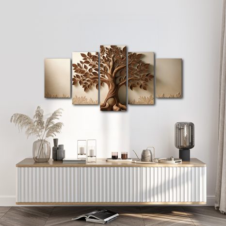 5-DÍLNÝ OBRAZ HNĚDÝ STROM ŽIVOTA - OBRAZY STROMY ŽIVOTA - OBRAZY