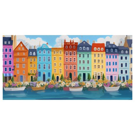 OBRAZ ROMANTICKÁ ŘEKA A DOMY - BAREVNÉ DOMY - OBRAZY