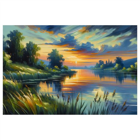 OBRAZ ZÁPAD SLUNCE NAD JEZEREM - OBRAZY JEZERA - OBRAZY