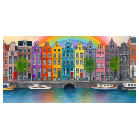 OBRAZ BAREVNÉ DOMY POD DUHOU - BAREVNÉ DOMY - OBRAZY