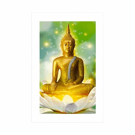 AFFICHE – BOUDDHA DORÉ SUR FLEUR DE LOTUS - FENG SHUI - AFFICHES