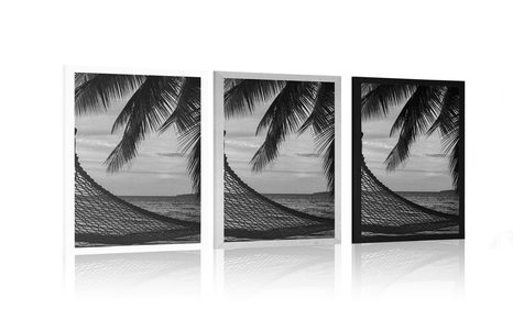 PLAKÁT HOUPACÍ SÍŤ NA PLÁŽI V ČERNOBÍLÉM PROVEDENÍ - ČERNOBÍLÉ - PLAKÁTY