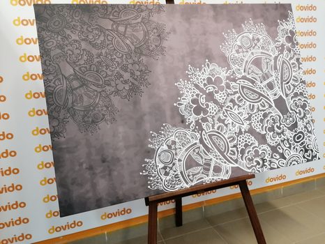 KÉP VIRÁGOS MANDALA RÉSZE FEKETE FEHÉRBEN - FEKETE-FEHÉR KÉPEK - KÉPEK