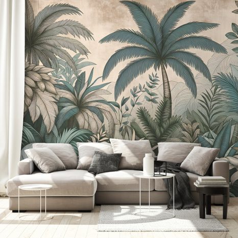 CARTA DA PARATI – GIUNGLA TROPICALE IN TONI PASTELLO - CARTA DA PARATI GIUNGLA - CARTA DA PARATI