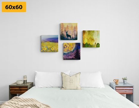 BILDER-SET GESCHICHTE DES HIRSCHES ALS ÖLGEMÄLDE-IMITATION - BILDERSETS - BILDER