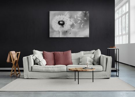 WANDBILD BEZAUBERNDER LÖWENZAHN IN SCHWARZ-WEISS - SCHWARZ-WEISSE BILDER - BILDER