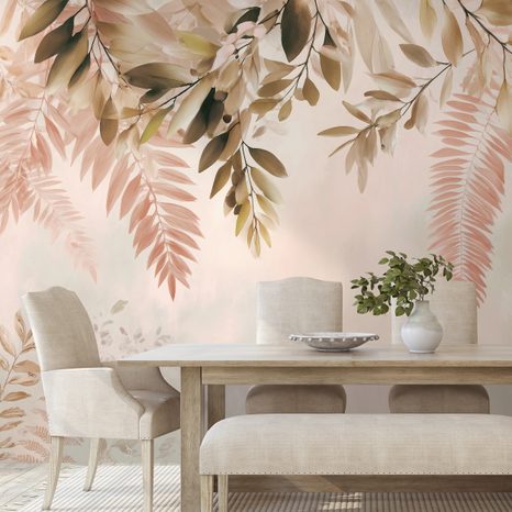 TAPET FRUNZE ROZ DESCHIS ȘI BEJ - TAPETE FRUNZE - TAPETURI