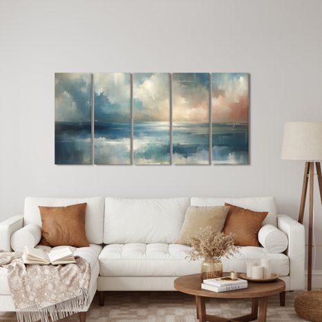 5-TEILIGES WANDBILD RUHIGES MEER IN PASTELLTÖNEN - ABSTRAKTE BILDER - BILDER