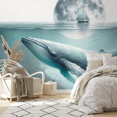 SAMOLEPÍCÍ TAPETA VELRYBA POD MĚSÍČNÍM SVITEM - TAPETY MOŘŠTÍ ŽIVOČICHOVÉ - TAPETY