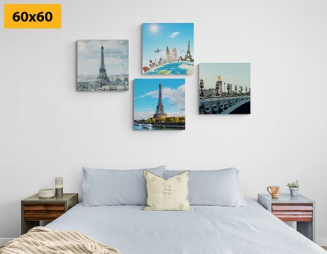 SET OBRAZŮ VÝHLED NA EIFFELOVU VĚŽ V PAŘÍŽI - SESTAVY OBRAZŮ - OBRAZY