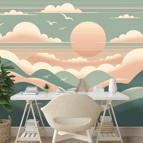 TAPETE PASTELLBERGE MIT SONNENAUFGANG - TAPETEN SONNENAUFGANG UND SONNENUNTERGANG - TAPETEN