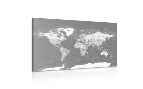 КАРТИНА НА ПЛАТНО – СТИЛНА ВИНТИДЖ ЧЕРНО-БЯЛА КАРТА НА СВЕТА - КАРТИНИ - 🔥 ТОТАЛНА РАЗПРОДАЖБА 🔥