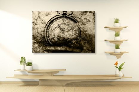 OBRAZ STAROŽITNÉ HODINY V SÉPIOVÉM PROVEDENÍ - ČERNOBÍLÉ OBRAZY - OBRAZY