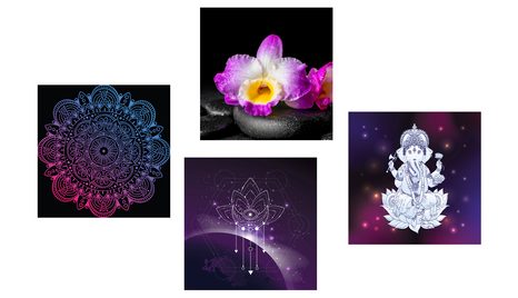 SET OBRAZOV PURPUROVÉ ZEN ZÁTIŠIE S BUDHOM - ZOSTAVY OBRAZOV - OBRAZY