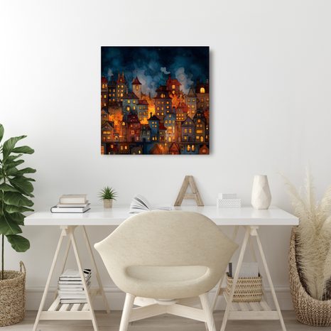 WANDBILD FESTLICHE RUHE IN DER NACHT - BUNTE HÄUSER - BILDER