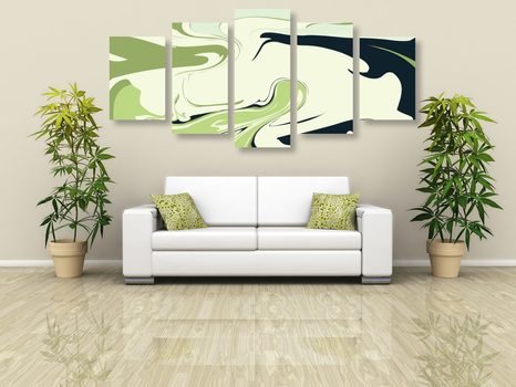 TABLOU 5-PIESE MODEL ABSTRACT DE MATERIALE ÎN VERDE - TABLOURI ABSTRACTE - TABLOURI