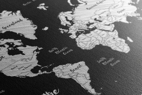 OBRAZ NA KORKU ČERNOBÍLÁ JEDINEČNÁ MAPA SVĚTA - OBRAZY NA KORKU - OBRAZY