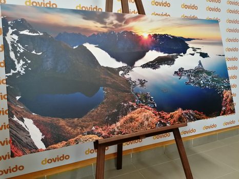 КАРТИНА НА ПЛАТНО – ОМАГЬОСВАЩА ПЛАНИНСКА ПАНОРАМА СЪС ЗАЛЕЗ - КАРТИНИ НА ПРИРОДАТА И ПЕЙЗАЖИ - КАРТИНИ