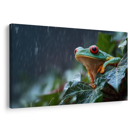 OBRAZ ŽÁBA V DEŠTI NA LISTU - OBRAZY ZVÍŘAT - OBRAZY