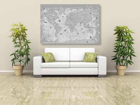 TABLOU HARTA ÎN DESIGN ALB-NEGRU - TABLOURI CU HĂRȚI - TABLOURI