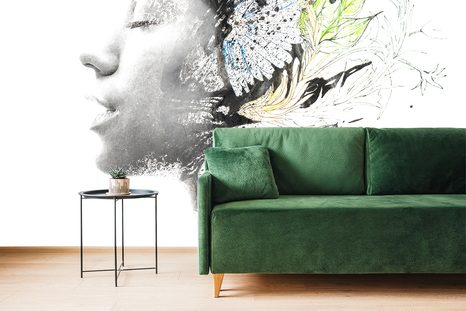 TAPETE FRAU MIT GEMALTEN BLUMEN - TAPETEN MIT MENSCHEN UND PROMIS - TAPETEN