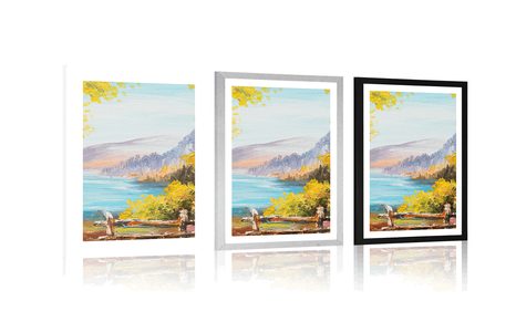 POSTER WITH MOUNT OIL PAINTING OF A MOUNTAIN LAKE - NATURE - POSTERS