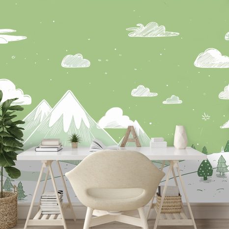 SELBSTKLEBENDE TAPETE WINTERLANDSCHAFT MIT BERGEN UND BÄUMEN - KINDERTAPETEN - TAPETEN