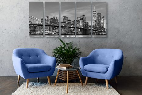 TABLOU 5-PIESE POD FERMECĂTOR DIN BROOKLYN ÎN DESIGN ALB-NEGRU - TABLOURI CU ORAȘE - TABLOURI