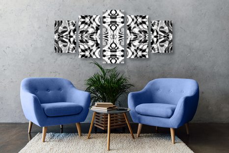 5-TEILIGES WANDBILD ABSTRAKTION IN SCHWARZ-WEISS - SCHWARZ-WEISSE BILDER - BILDER