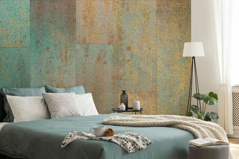 FOTOTAPETE WAND IN TÜRKIS UND KUPFER - TAPETEN - 🔥 TOTALAUSVERKAUF