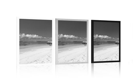 PLAKAT PLAŽA ANSE SOURCE U CRNO-BIJELOM DIZAJNU - CRNO-BIJELE - PLAKATI