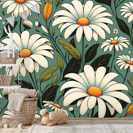 SAMOLEPÍCÍ TAPETA RETRO KOPRETINY S LISTY - TAPETY KVĚTINY - TAPETY