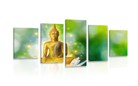 5 PART PICTURE GOLD BUDDHA ON A LOTUS FLOWER