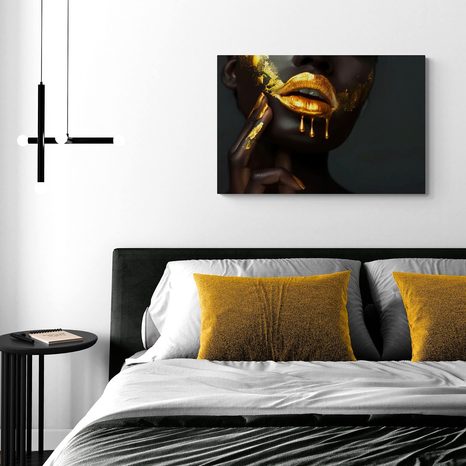 WANDBILD FRAU MIT GOLDENEN LIPPEN - WANDBILDER FRAUEN - BILDER