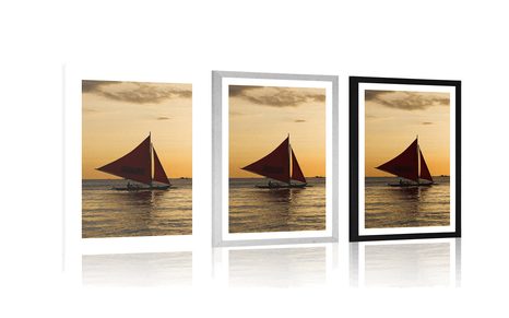 PLAKAT S PASPARTUOM PREKRASNI ZALAZAK SUNCA NA MORU - PRIRODA - PLAKATI