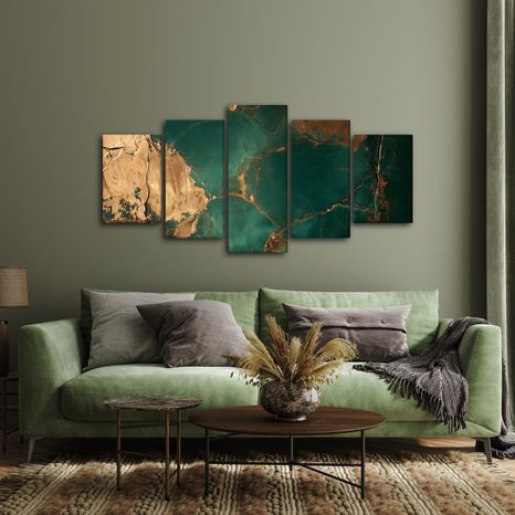 5-DÍLNÝ OBRAZ SMARAGDOVÁ ZLATÁ ABSTRAKCE - MARBLE PICTURES - PICTURES