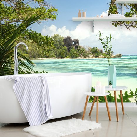 SELF ADHESIVE WALL MURAL BEAUTIFUL BEACH ON THE ISLAND OF LA DIGUE - SELF-ADHESIVE WALLPAPERS - WALLPAPERS