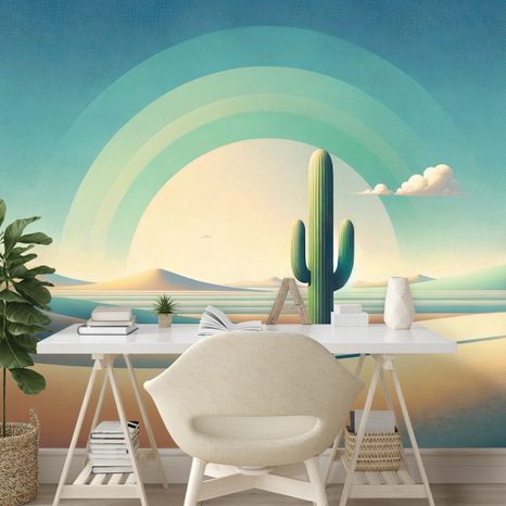 SAMOLEPÍCÍ TAPETA PASTELOVÁ POUŠŤ S KAKTUSEM - TAPETY KVĚTINY - TAPETY