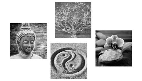 SET OBRAZŮ ČERNOBÍLÉ BUDDHA ZÁTIŠÍ - SESTAVY OBRAZŮ - OBRAZY
