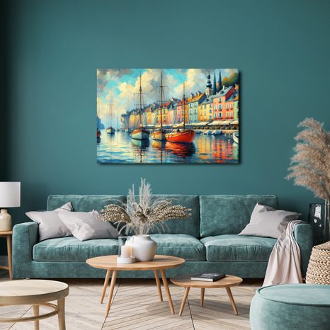 WANDBILD BOOTE IM BUNTEN HAFEN - BILDER VON STÄDTEN - BILDER