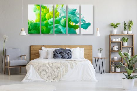 5-DÍLNÝ OBRAZ INKOUST V ZELENÉM ODSTÍNU - ABSTRAKTNÍ OBRAZY - OBRAZY