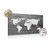 Picture of a black & white world map cork with a wooden background