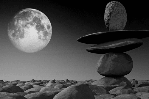 CANVAS PRINT FOLDED STONES IN A MOONLIGHT IN BLACK AND WHITE - BLACK AND WHITE PICTURES - PICTURES