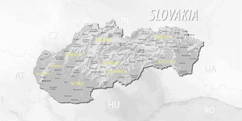 OBRAZ DECENTNÍ ŠEDO-ŽLUTÁ MAPA SLOVENSKA - OBRAZY MAPY - OBRAZY